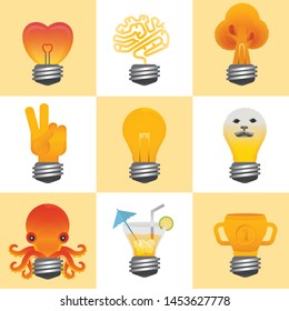 vector light bulb kawaii cute
