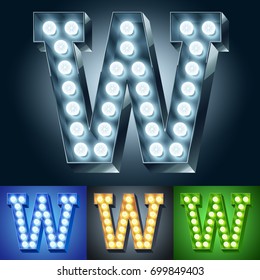 El abecedario de la lámpara de la lámpara de la luz del vector. Conjunto de tipos de letra gráficos diferentes para lámparas de color. Letra W