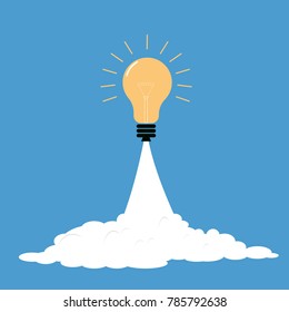 Vector of light bulb launch. Light bulb in a flat style. Flying light bulb. Start up concept.