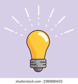 Vector light bulb minimalist style isolated on blue background.