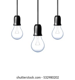 Vector Light bulb on orange yellow background. Realistic style. Business idea concept. One lamp shines. Object for infographics, presentations. Web design, poster, banner print decoration element.