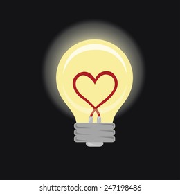 Vector of light bulb with red heart shape inside for background
