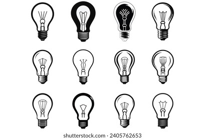 vector light bulb silhouette,light bulb silhouette set
