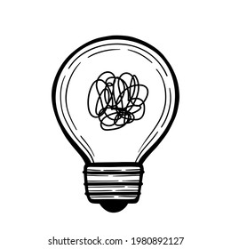 Vector light bulb in sketch style. Hand drawn lightbulb with messy line for no idea concept.