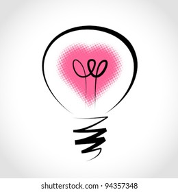 Vector light bulb, symbol of heart ,symbol of innovation and good ideas