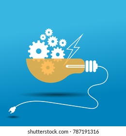 Vector of light bulbs with glowing one. Idea and creativity concept with light bulbs.