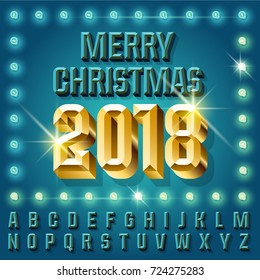 Vector iluminan tarjeta de felicitación de Navidad 2018 burlesca con alfabeto