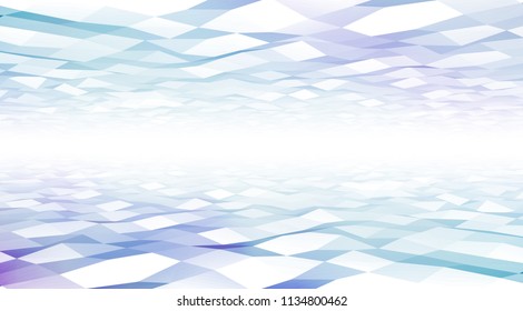 Vector light colored low-poly, polygonal background for web. Digital illustration. 3D design template. Blue, cyan, and purple pastel colors. Abstract fond. Horison. White line. 