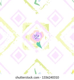 Vector light colored seamless pattern with spring flowers on white background