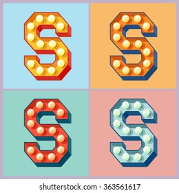 Vector  light up colorful flat lamp alphabet. Letter S