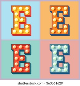 Vector  light up colorful flat lamp alphabet. Letter E