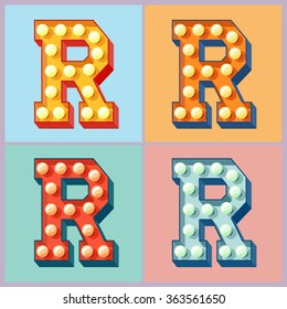 Vector  light up colorful flat lamp alphabet. Letter R