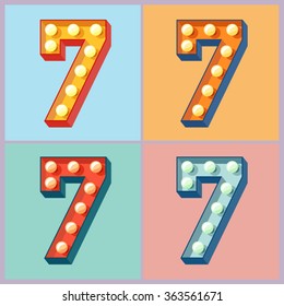 Vector  light up colorful flat lamp alphabet. Number 7