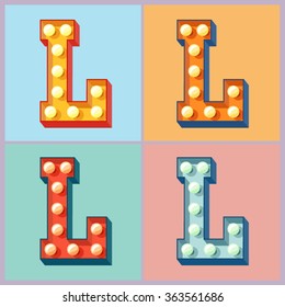 Vector  light up colorful flat lamp alphabet. Letter L