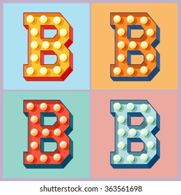 Vector  light up colorful flat lamp alphabet. Letter B