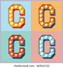 Vector  light up colorful flat lamp alphabet. Letter C