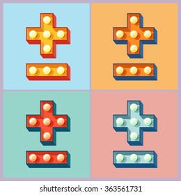 Vector  light up colorful flat lamp alphabet. Symbol 2