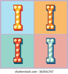 Vector  light up colorful flat lamp alphabet. Letter I