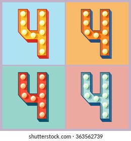 Vector light up colorful flat lamp alphabet. Number 4