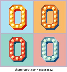 Vector light up colorful flat lamp alphabet. Letter O