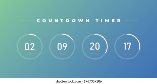 Vector light design circle countdown timer display. Time counter with hours, hours, minutes and seconds. Gradient background.