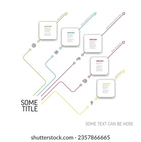 Plantilla Infográfica diagonal de luz vectorial con tarjetas cuadradas redondeadas blancas con títulos y descripciones de iconos. Plantilla simple de pasos de línea de tiempo minimalista con líneas de color