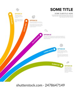 Vector light diagonal Infographic template with title and five elements options with big color lines. Multipurpose Infochart with modern colors lines icons and lines pointing on various  directions 