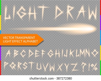 Vector light effect design alphabet for logo or headline modern font. Glow line tech typeface on transparent background