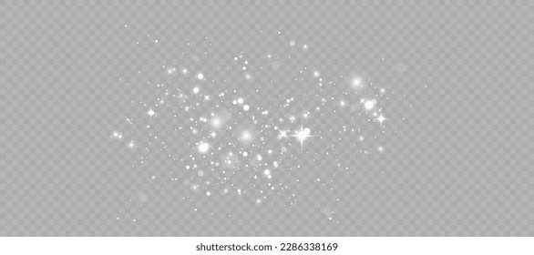 Vector light effect of glare of shimmering particles falling on a transparent background for festive design and illustrations.