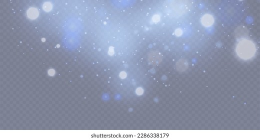Vector light effect of glare of shimmering particles falling on a transparent background for festive design and illustrations.