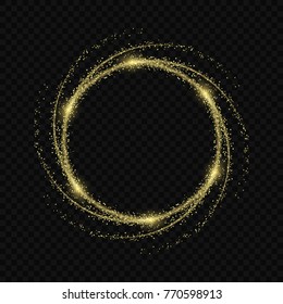 Vector light effect. golden comet with glowing tail of shining stardust sparkles, Gold glittering star dust 