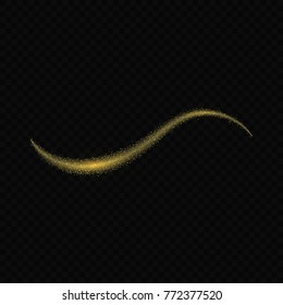 Vector light effect. golden comet with glowing tail of shining stardust sparkles, Gold glittering star dust 