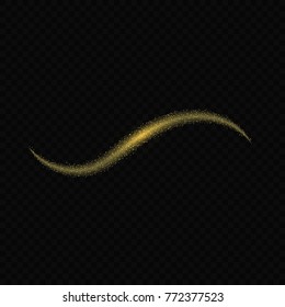 Vector light effect. golden comet with glowing tail of shining stardust sparkles, Gold glittering star dust 