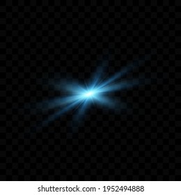 Vector light effect isolated. Blue lens flare glow on dark background.