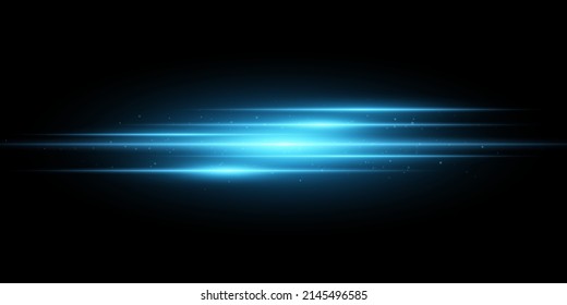 Vector light effect isolated on black background. Vector blue flash. Lens flare and glare. Abstract blue rays. Glowing lines with sparks. EPS 10