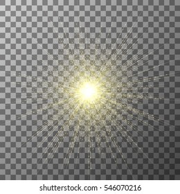 Vector light effect. Isolated on transparent. Glowing star rays