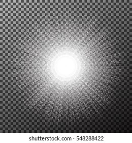 Vector light effect. Isolated on transparent. Glowing star rays
