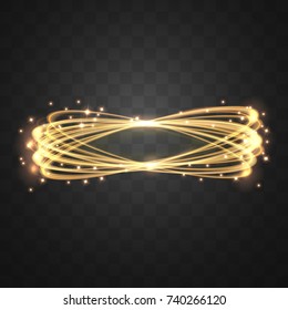 Vector light effect line gold circle. Glowing magic sparkle.