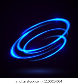 Vector light effect. The object s light stroke. Circular lens flare. Abstract rotational lines. Power energy element. Luminous sci-fi. Shining neon lights cosmic abstract frame. Magic round frame.