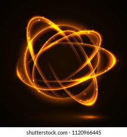 Vector light effect. The object s light stroke. Circular lens flare. Abstract rotational lines. Power energy element. Luminous sci-fi. Shining neon lights cosmic abstract frame. Magic round frame.