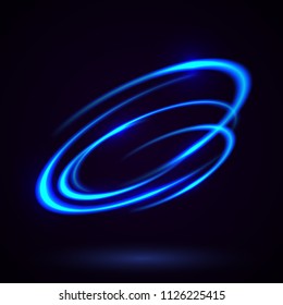 Vector light effect. The object s light stroke. Circular lens flare. Abstract rotational lines. Power energy element. Luminous sci-fi. Shining neon lights cosmic abstract frame. Magic round frame.