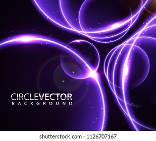 Vector light effect. The object s light stroke. Circular lens flare. Abstract rotational lines. Power energy element. Luminous sci-fi. Shining neon lights cosmic abstract frame. Magic round frame.