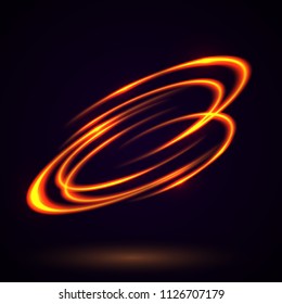 Vector light effect. The object s light stroke. Circular lens flare. Abstract rotational lines. Power energy element. Luminous sci-fi. Shining neon lights cosmic abstract frame. Magic round frame.