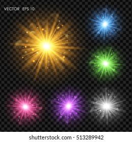 Vector light effects. Abstract background with blurred shiny sparkles and glitter dust. Glowing bright flare with de-focused bokeh lights.