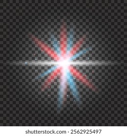Vector light effects. Red and blue light lens effects on transparent background. Vector for web design and illustrations