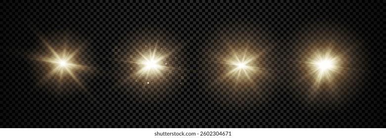 Vector light effects. Set of white light lens effects on transparent background. Transparent vector sunlight for web design and illustrations.