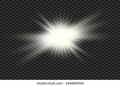 Vector Light Effects. White glowing light explodes on black background. Bright Star. Sun. Special line flare light effects for design and decor