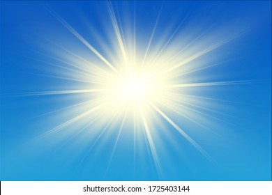 Vector Light Effects. White glowing light explodes on blue background. Bright Star. Sun. Special line flare light effects for design and decor