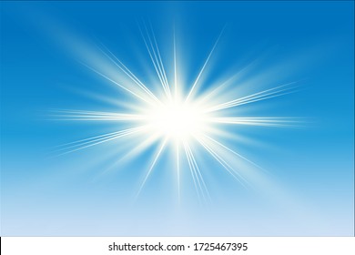 Vector Light Effects. White glowing light explodes on blue background. Bright Star. Sun. Special line flare light effects for design and decor
