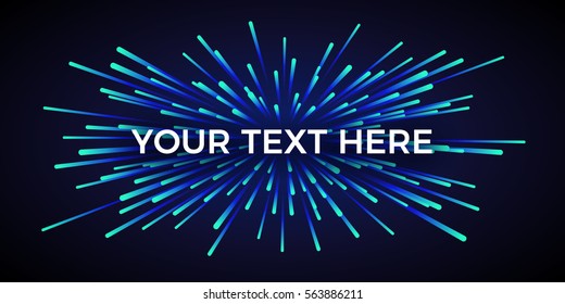 Vector light explosion. Cosmic rays on dark background. Text placeholder. Beautiful magic backdrop for your poster or web design.